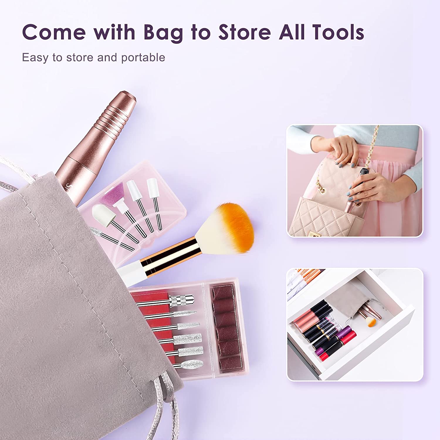 COSLUS Cordless Nail Drill Electric File: Professional for Acrylic Gel Dip Powder Nails Portable Nail Drill Machine Kit for Manicure Pedicure Nail Dremel Set with Everything Rechargeable Lightweight - Image 7